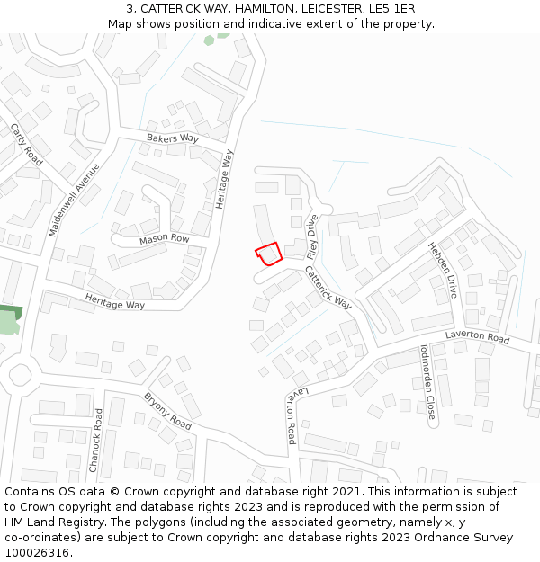3, CATTERICK WAY, HAMILTON, LEICESTER, LE5 1ER: Location map and indicative extent of plot