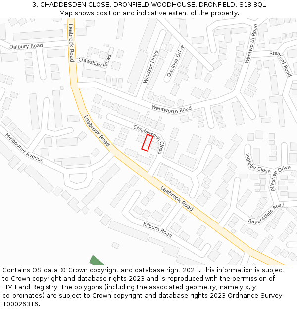 3, CHADDESDEN CLOSE, DRONFIELD WOODHOUSE, DRONFIELD, S18 8QL: Location map and indicative extent of plot