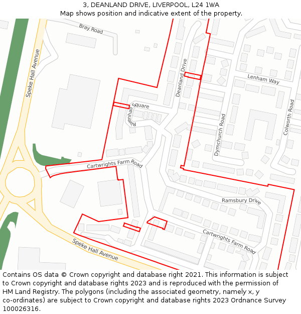 3, DEANLAND DRIVE, LIVERPOOL, L24 1WA: Location map and indicative extent of plot