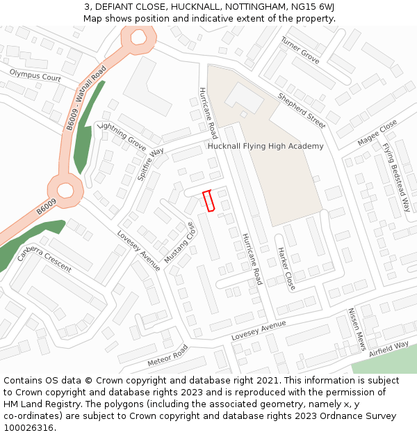 3, DEFIANT CLOSE, HUCKNALL, NOTTINGHAM, NG15 6WJ: Location map and indicative extent of plot