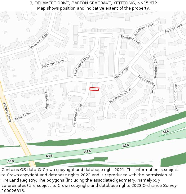 3, DELAMERE DRIVE, BARTON SEAGRAVE, KETTERING, NN15 6TP: Location map and indicative extent of plot