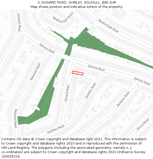 3, DUNARD ROAD, SHIRLEY, SOLIHULL, B90 2HR: Location map and indicative extent of plot