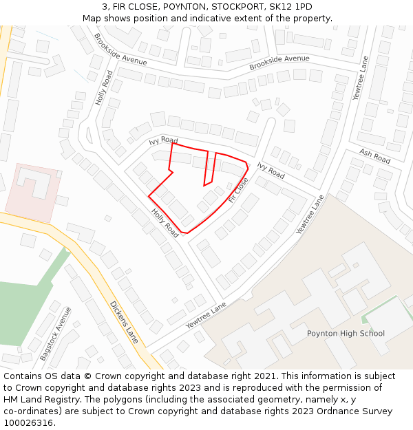 3, FIR CLOSE, POYNTON, STOCKPORT, SK12 1PD: Location map and indicative extent of plot