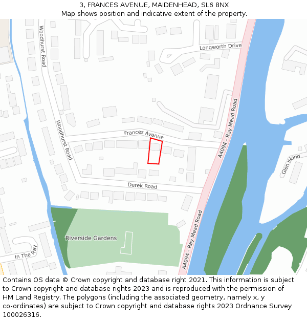 3, FRANCES AVENUE, MAIDENHEAD, SL6 8NX: Location map and indicative extent of plot