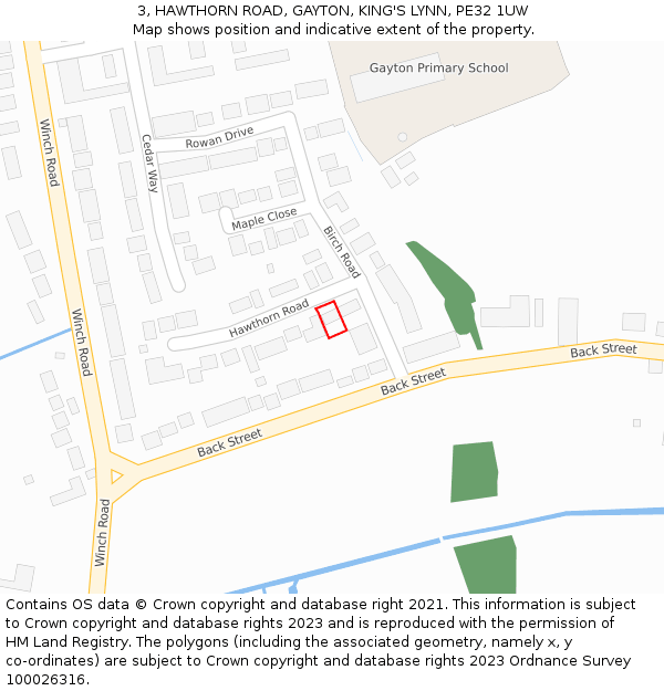 3, HAWTHORN ROAD, GAYTON, KING'S LYNN, PE32 1UW: Location map and indicative extent of plot
