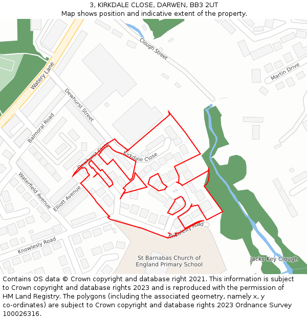 3, KIRKDALE CLOSE, DARWEN, BB3 2UT: Location map and indicative extent of plot