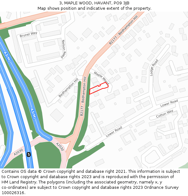 3, MAPLE WOOD, HAVANT, PO9 3JB: Location map and indicative extent of plot