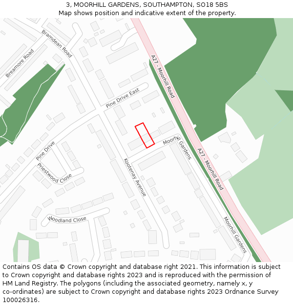 3, MOORHILL GARDENS, SOUTHAMPTON, SO18 5BS: Location map and indicative extent of plot