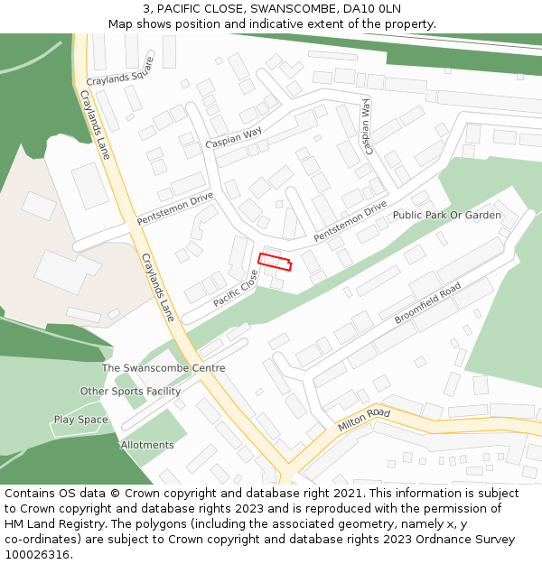 3, PACIFIC CLOSE, SWANSCOMBE, DA10 0LN: Location map and indicative extent of plot