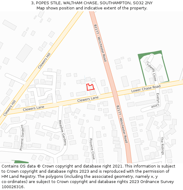 3, POPES STILE, WALTHAM CHASE, SOUTHAMPTON, SO32 2NY: Location map and indicative extent of plot