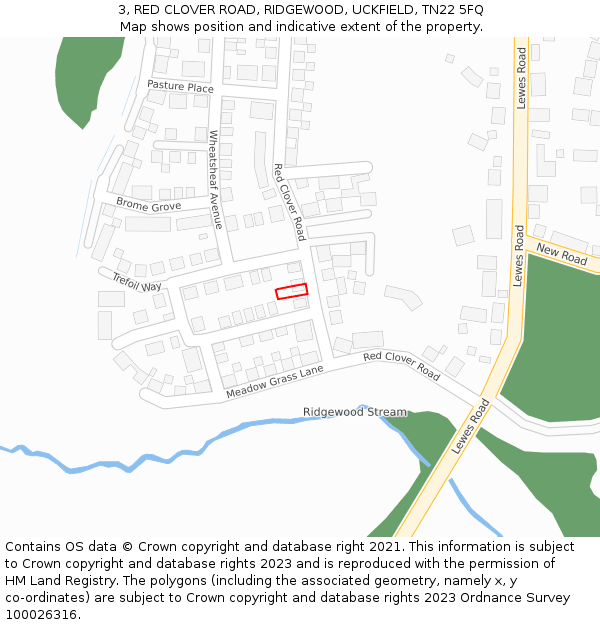 3, RED CLOVER ROAD, RIDGEWOOD, UCKFIELD, TN22 5FQ: Location map and indicative extent of plot