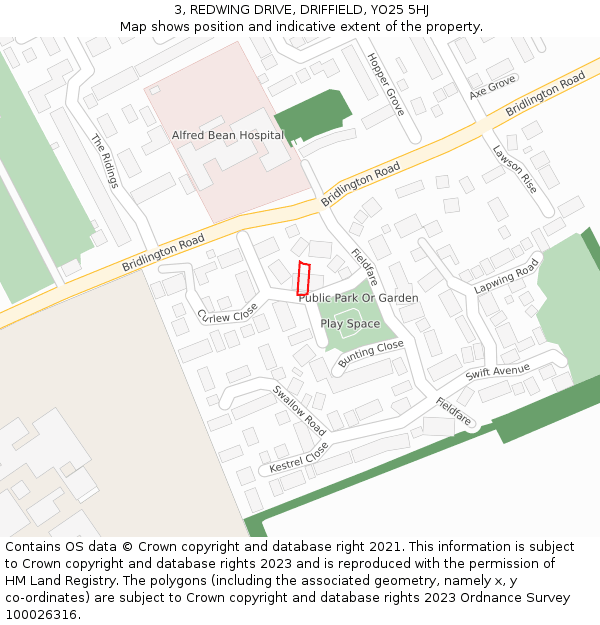 3, REDWING DRIVE, DRIFFIELD, YO25 5HJ: Location map and indicative extent of plot