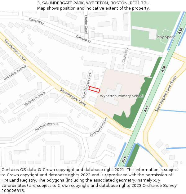 3, SAUNDERGATE PARK, WYBERTON, BOSTON, PE21 7BU: Location map and indicative extent of plot