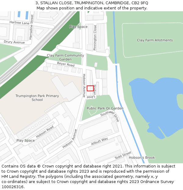 3, STALLAN CLOSE, TRUMPINGTON, CAMBRIDGE, CB2 9FQ: Location map and indicative extent of plot