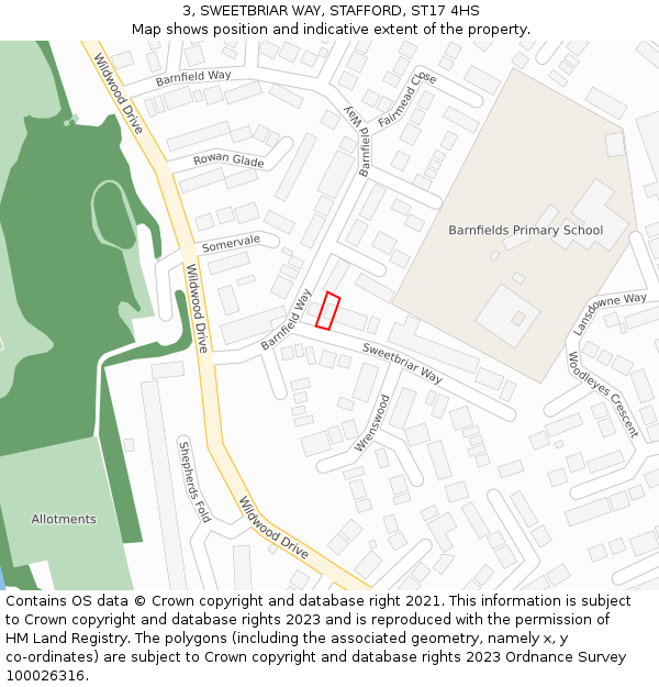 3, SWEETBRIAR WAY, STAFFORD, ST17 4HS: Location map and indicative extent of plot