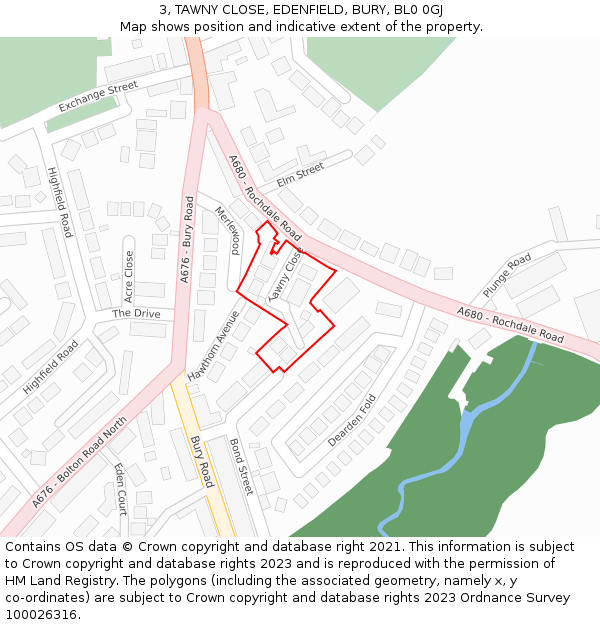 3, TAWNY CLOSE, EDENFIELD, BURY, BL0 0GJ: Location map and indicative extent of plot