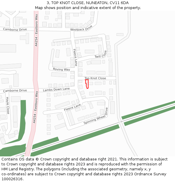 3, TOP KNOT CLOSE, NUNEATON, CV11 6DA: Location map and indicative extent of plot