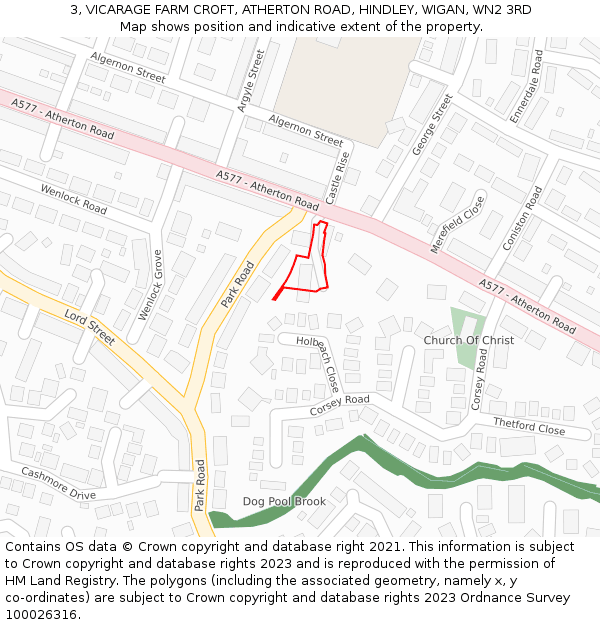 3, VICARAGE FARM CROFT, ATHERTON ROAD, HINDLEY, WIGAN, WN2 3RD: Location map and indicative extent of plot