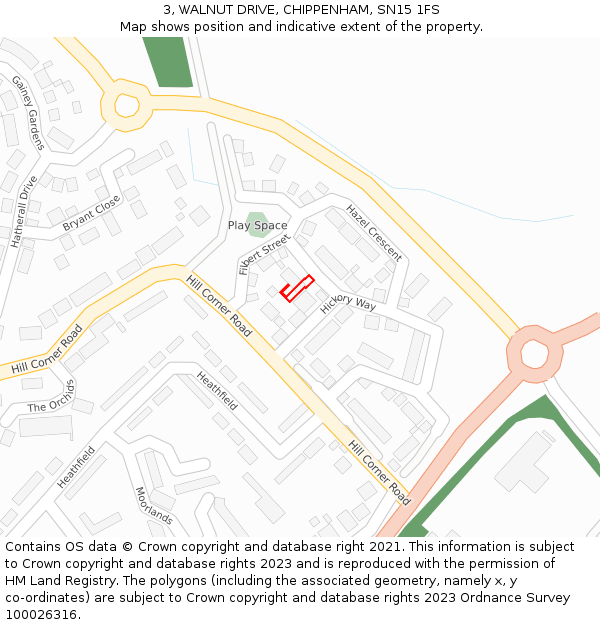 3, WALNUT DRIVE, CHIPPENHAM, SN15 1FS: Location map and indicative extent of plot