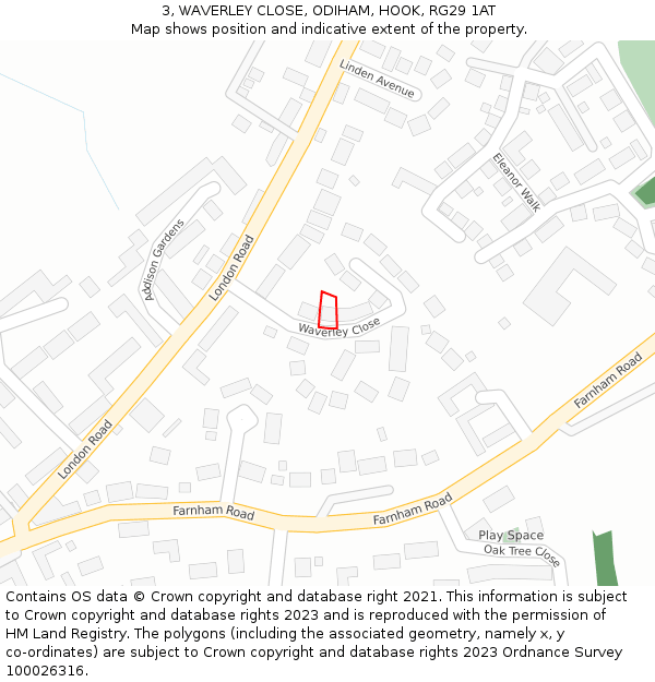 3, WAVERLEY CLOSE, ODIHAM, HOOK, RG29 1AT: Location map and indicative extent of plot