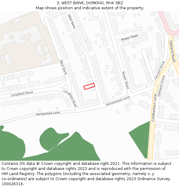3, WEST BANK, DORKING, RH4 3BZ: Location map and indicative extent of plot