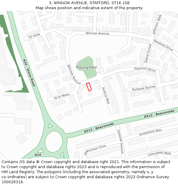 3, WINNOW AVENUE, STAFFORD, ST16 1GE: Location map and indicative extent of plot