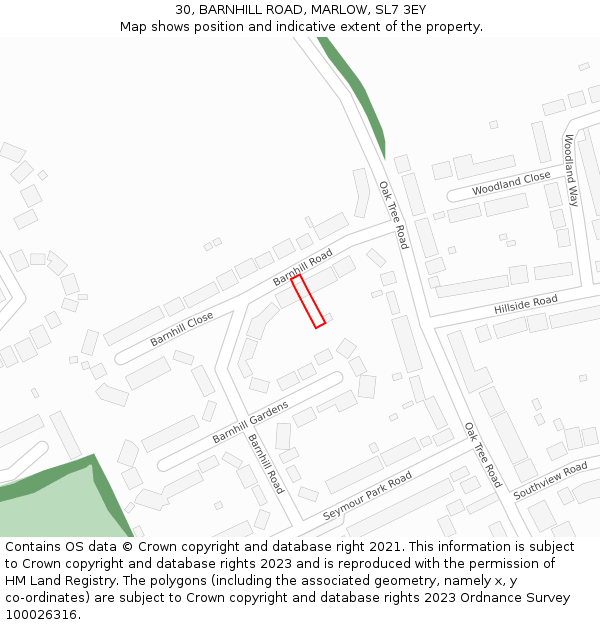 30, BARNHILL ROAD, MARLOW, SL7 3EY: Location map and indicative extent of plot