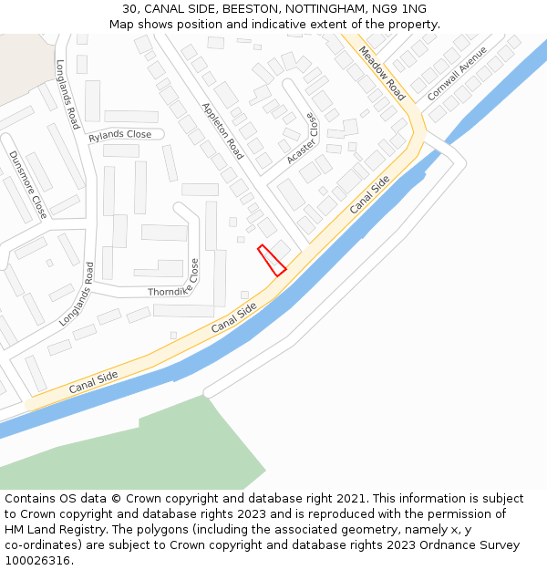 30, CANAL SIDE, BEESTON, NOTTINGHAM, NG9 1NG: Location map and indicative extent of plot