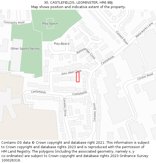 30, CASTLEFIELDS, LEOMINSTER, HR6 8BJ: Location map and indicative extent of plot