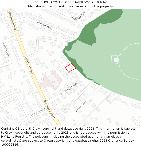 30, CHOLLACOTT CLOSE, TAVISTOCK, PL19 9BW: Location map and indicative extent of plot