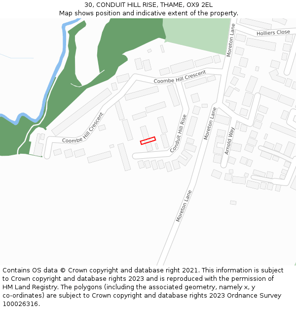 30, CONDUIT HILL RISE, THAME, OX9 2EL: Location map and indicative extent of plot