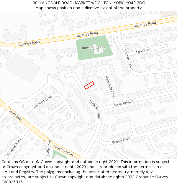 30, LANGDALE ROAD, MARKET WEIGHTON, YORK, YO43 3DG: Location map and indicative extent of plot
