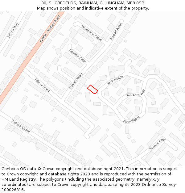 30, SHOREFIELDS, RAINHAM, GILLINGHAM, ME8 8SB: Location map and indicative extent of plot