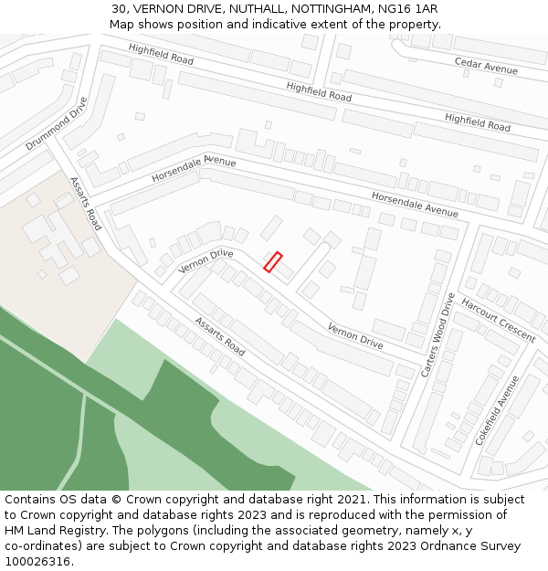 30, VERNON DRIVE, NUTHALL, NOTTINGHAM, NG16 1AR: Location map and indicative extent of plot