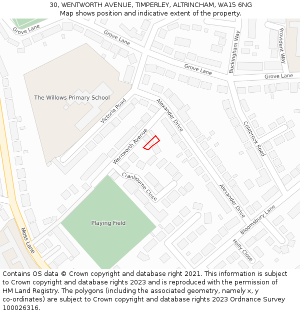 30, WENTWORTH AVENUE, TIMPERLEY, ALTRINCHAM, WA15 6NG: Location map and indicative extent of plot