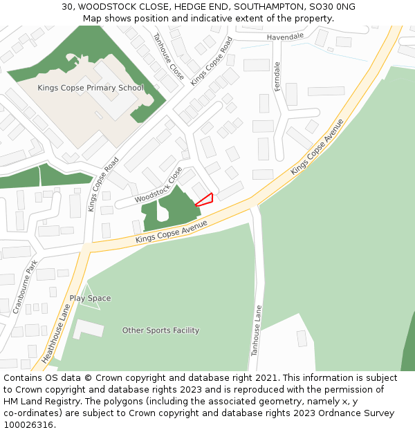 30, WOODSTOCK CLOSE, HEDGE END, SOUTHAMPTON, SO30 0NG: Location map and indicative extent of plot