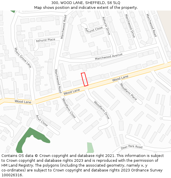 300, WOOD LANE, SHEFFIELD, S6 5LQ: Location map and indicative extent of plot