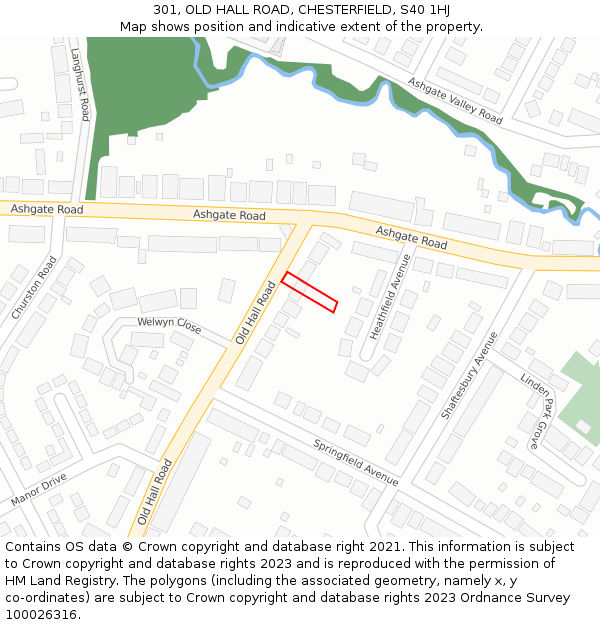 301, OLD HALL ROAD, CHESTERFIELD, S40 1HJ: Location map and indicative extent of plot