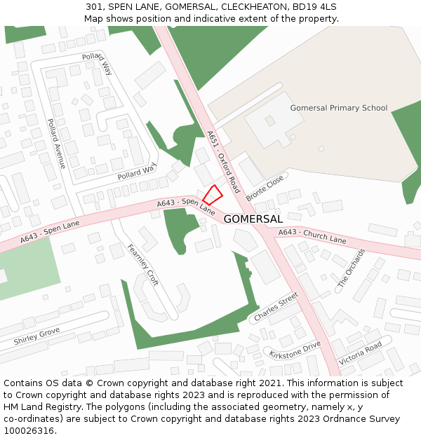 301, SPEN LANE, GOMERSAL, CLECKHEATON, BD19 4LS: Location map and indicative extent of plot
