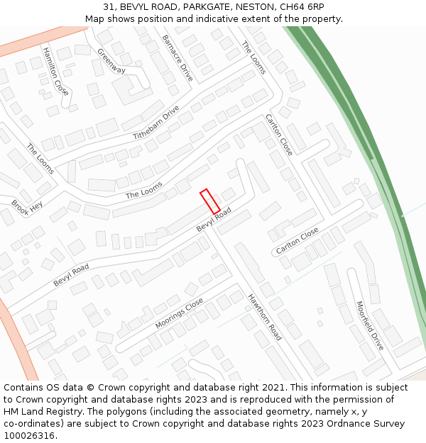 31, BEVYL ROAD, PARKGATE, NESTON, CH64 6RP: Location map and indicative extent of plot