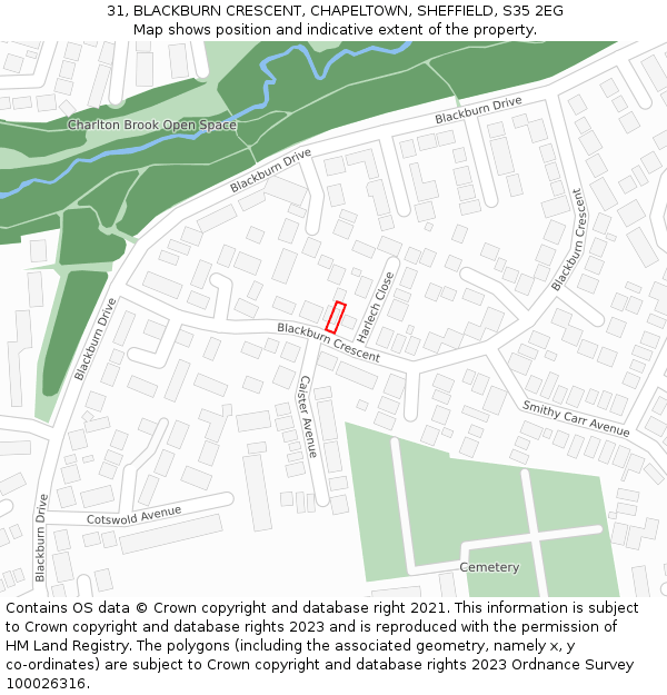 31, BLACKBURN CRESCENT, CHAPELTOWN, SHEFFIELD, S35 2EG: Location map and indicative extent of plot