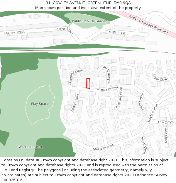 31, COWLEY AVENUE, GREENHITHE, DA9 9QA: Location map and indicative extent of plot