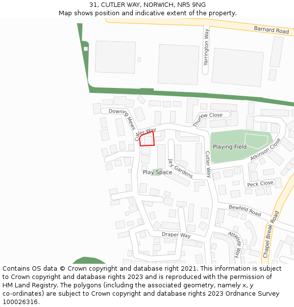 31, CUTLER WAY, NORWICH, NR5 9NG: Location map and indicative extent of plot