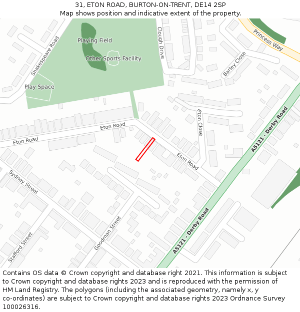 31, ETON ROAD, BURTON-ON-TRENT, DE14 2SP: Location map and indicative extent of plot