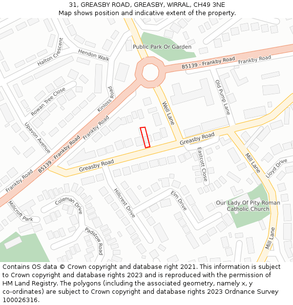31, GREASBY ROAD, GREASBY, WIRRAL, CH49 3NE: Location map and indicative extent of plot