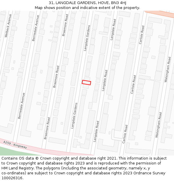 31, LANGDALE GARDENS, HOVE, BN3 4HJ: Location map and indicative extent of plot