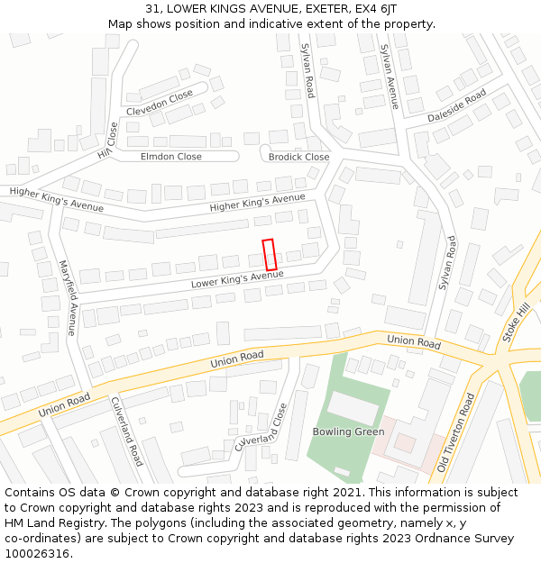 31, LOWER KINGS AVENUE, EXETER, EX4 6JT: Location map and indicative extent of plot