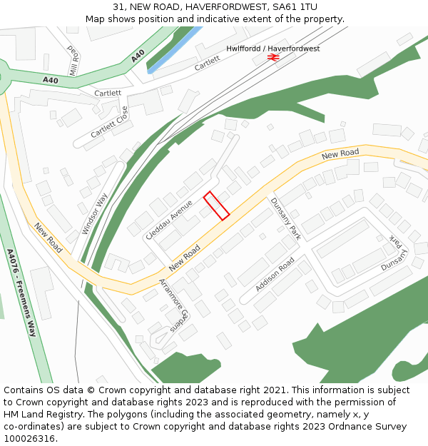 31, NEW ROAD, HAVERFORDWEST, SA61 1TU: Location map and indicative extent of plot