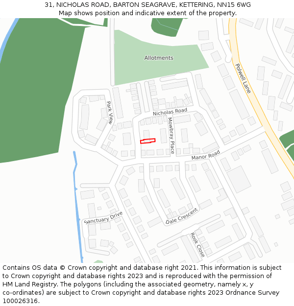 31, NICHOLAS ROAD, BARTON SEAGRAVE, KETTERING, NN15 6WG: Location map and indicative extent of plot