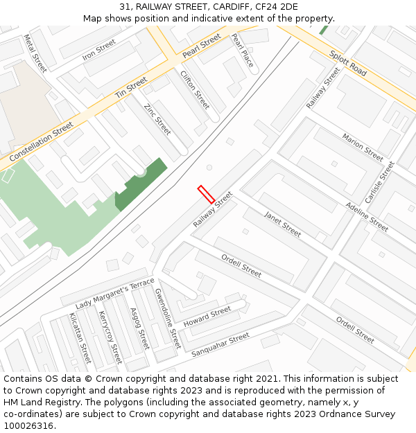 31, RAILWAY STREET, CARDIFF, CF24 2DE: Location map and indicative extent of plot